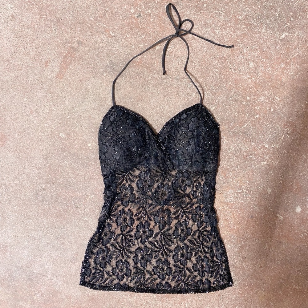 vintage sequin beaded backless halter top